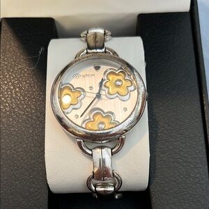 Brighton Vintage Silver Tone Large Face Watch w/ Gold Floral Accents